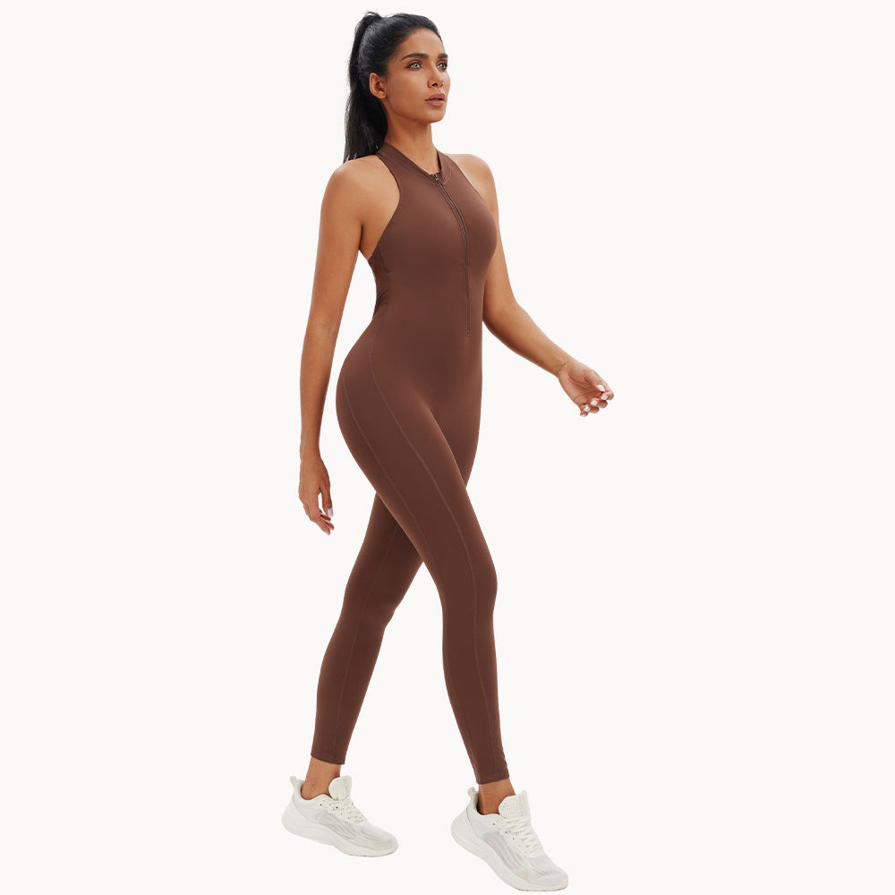 Naked One Piece Zipper Yoga Bodysuit Hollow Back
