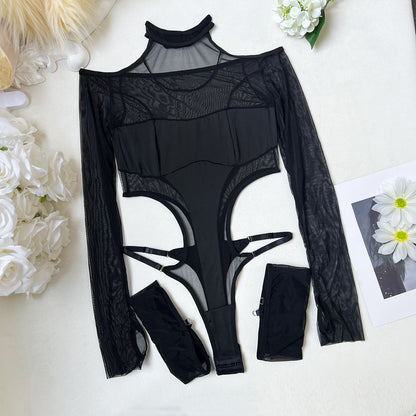 Sexy Hollow Side Off-Shoulder Bodysuit Long Sleeve Lingerie
