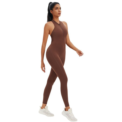 Naked One Piece Zipper Yoga Bodysuit Hollow Back
