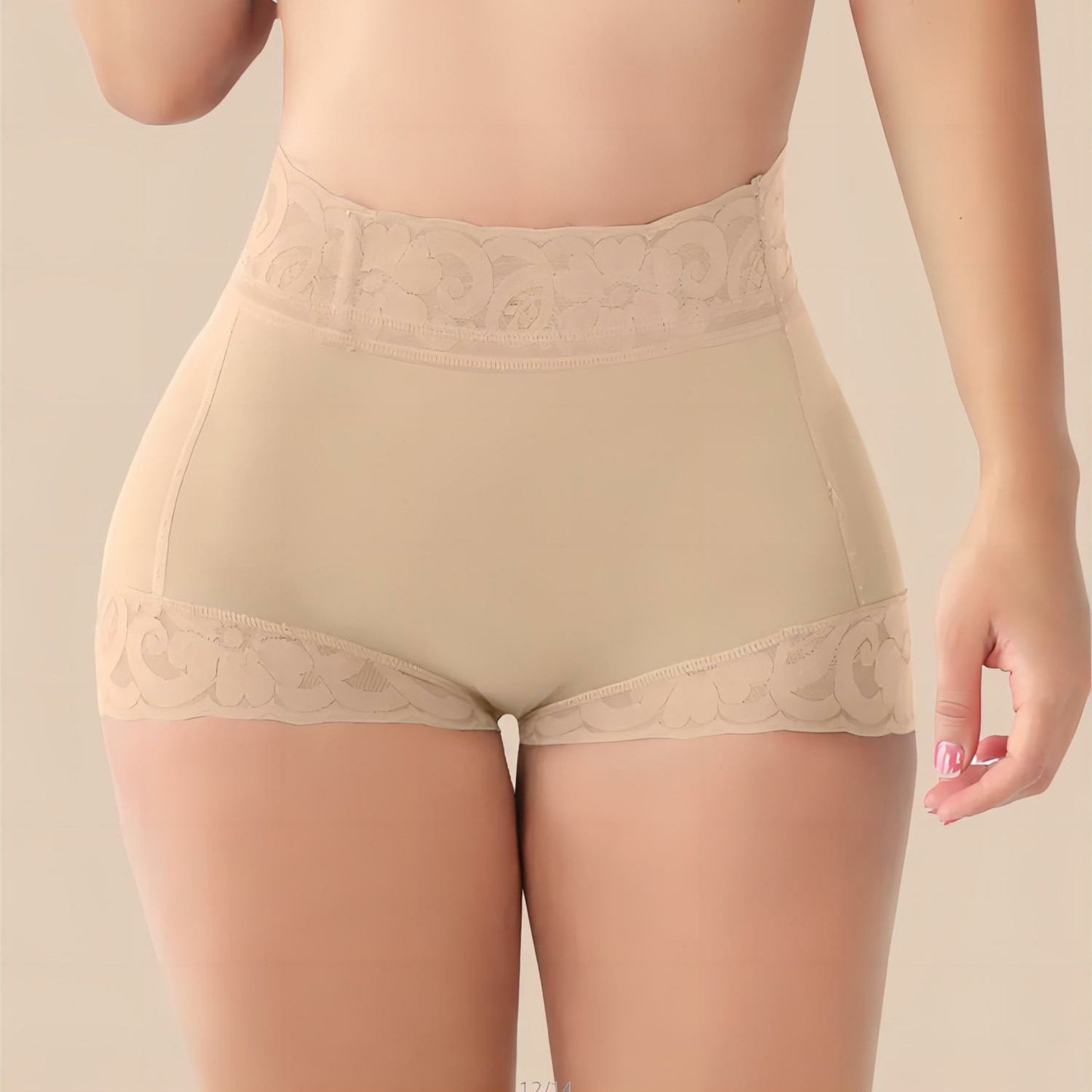 Women's European and American Tummy-Control High-Waisted Shapewear Briefs with Lace