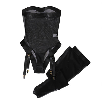 Mesh Bodysuit with Leg Socks Lingerie Set