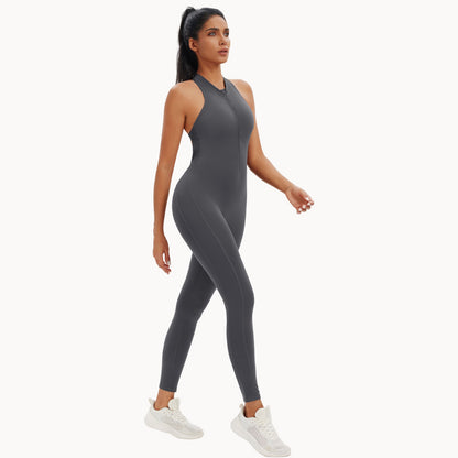 Naked One Piece Zipper Yoga Bodysuit Hollow Back