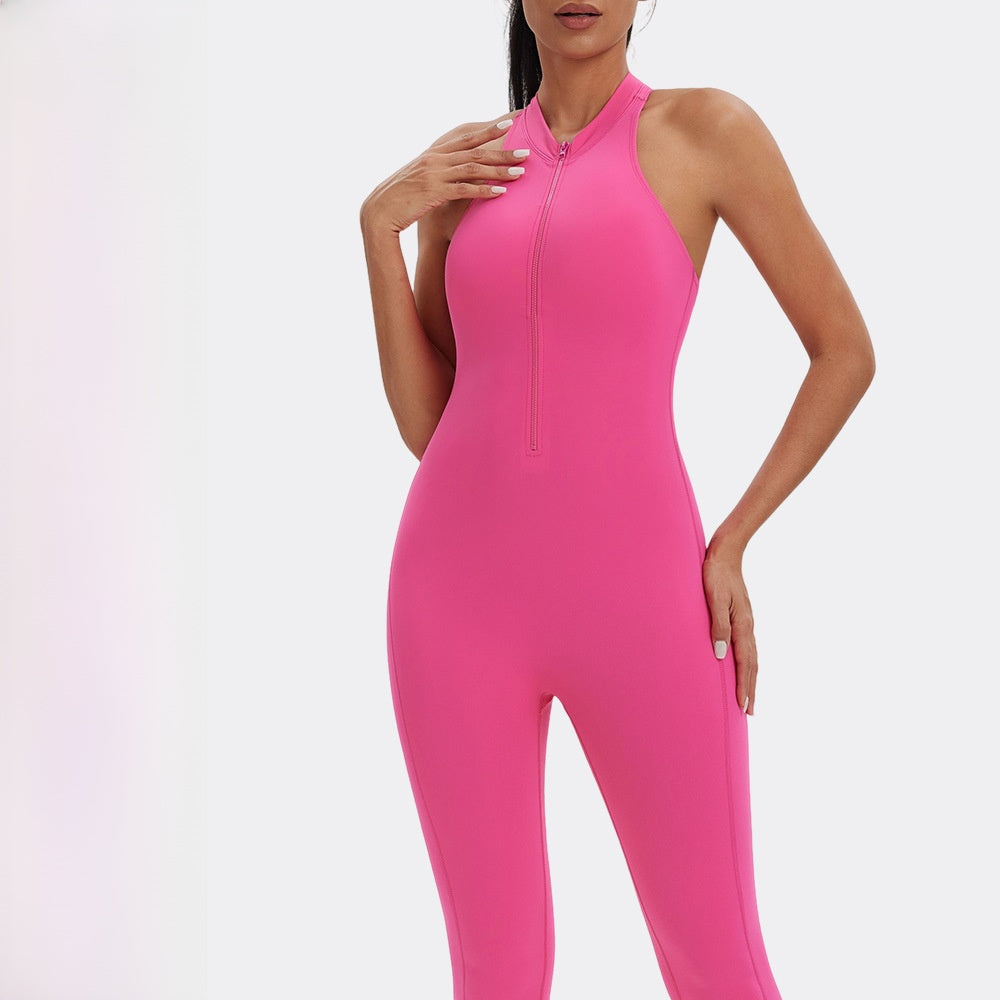 Naked One Piece Zipper Yoga Bodysuit Hollow Back