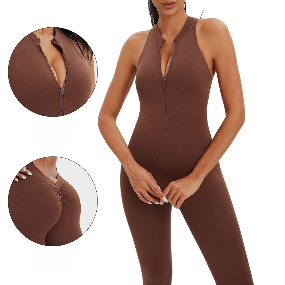 Naked One Piece Zipper Yoga Bodysuit Hollow Back