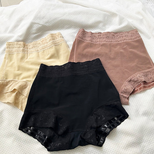 Women's European and American Tummy-Control High-Waisted Shapewear Briefs with Lace