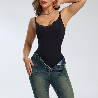 Lace Trim Adjustable Strap Shapewear Bodysuit